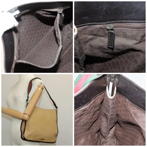 GUCCI Web Sherry Line Shoulder Bag Canvas Beige Silver - Picture 14 of 14